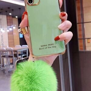 Plain Phone Case With Fluffy Ball Pendan